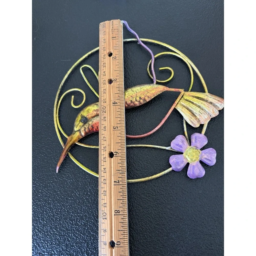 Hummingbird Metal Hanging Handcrafted Metal Art 7 in Gold Purple Red Age Unknown